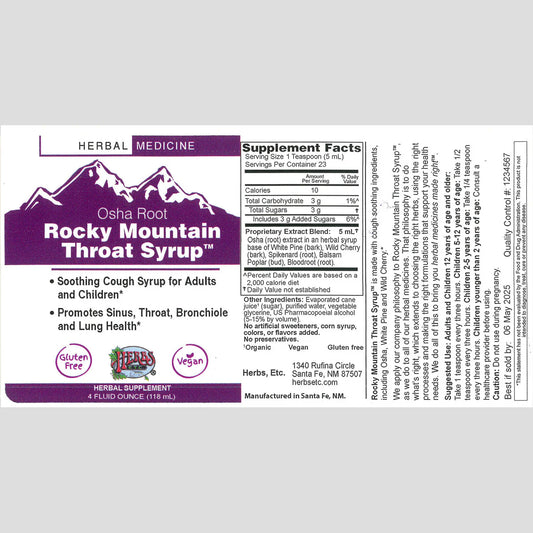 Osha Root Complex Syrup: ROCKY MOUNTAIN THROAT SYRUP 4 OZ